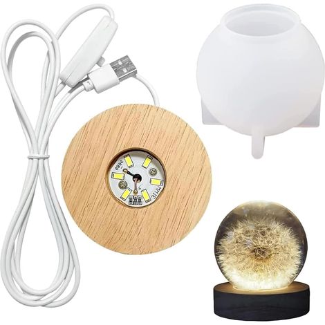 Moule Rond en Silicone Avec Support de Lampe LED Sphérique en Résine Époxy - Kit de Moulage Pour Petite Lampe de Table (1/5)