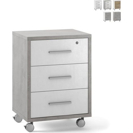 Mueble 3 cajones llave ruedas escritorio oficina diseño moderno Rot - Gris - Blanco