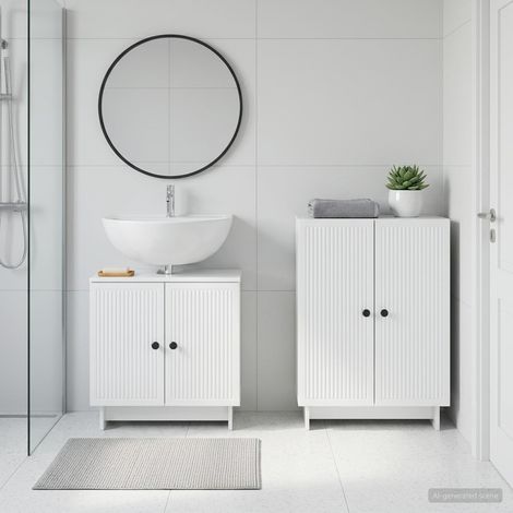 vidaXL Ensemble de 2 meubles de salle de bain EDE Blanc brillant (1/5)