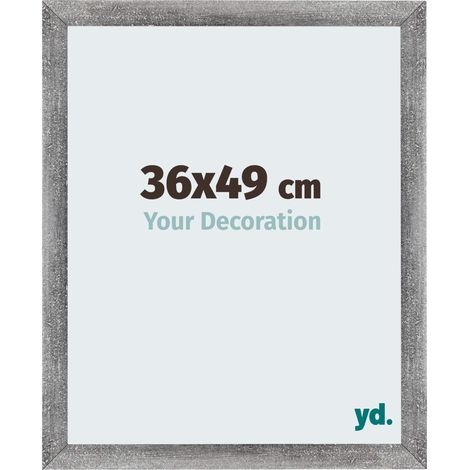 Cadre photo 36x49 cm gris patiné – MDF – Plaque de verre acrylique anti-reflets – Utilisable horizontalement et verticalement
