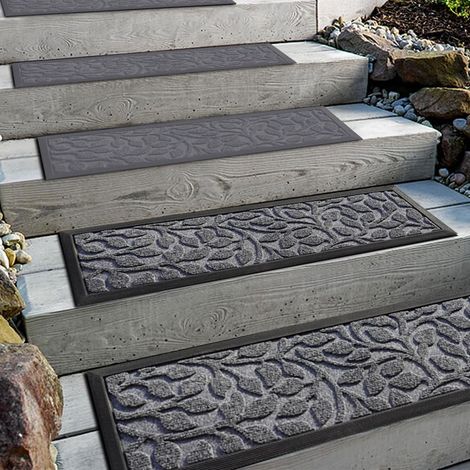 Lot de 2 tapis d'escalier d'extérieur en caoutchouc, 76 x 22 cm, résistants aux intempéries et antidérapants, isolation thermique, tapis antidérapant pour extérieur, tapis d'escalier gris à (1/5)