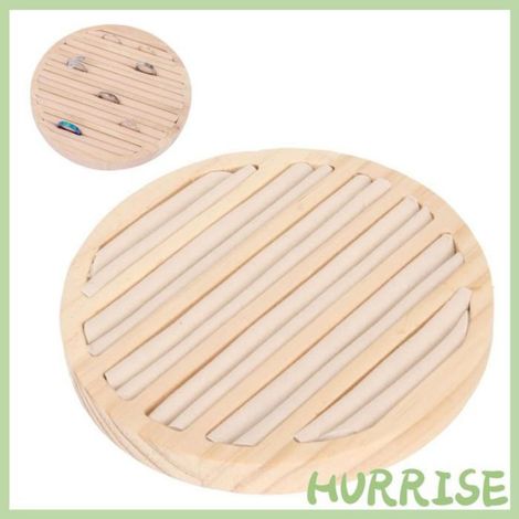 Garosa Plateau rond de rangement pour boucles d'oreilles à 6 fentes Bois 6 Emplacements Bague Ronde montres bijoux Daim Beige (1/4)