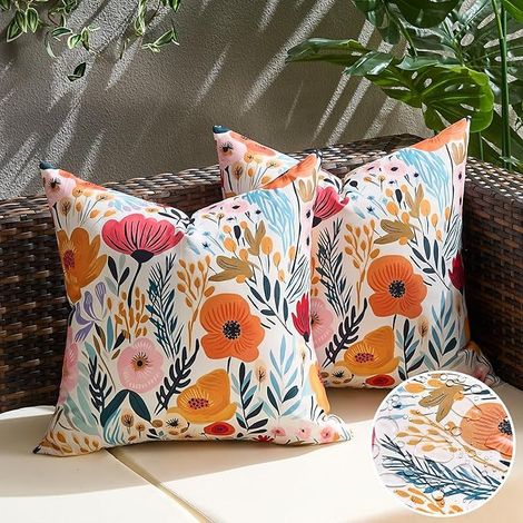 2 taies d'oreiller imperméables - Motif floral - Housses de coussin 45 x 45 cm - Polyester (1/5)