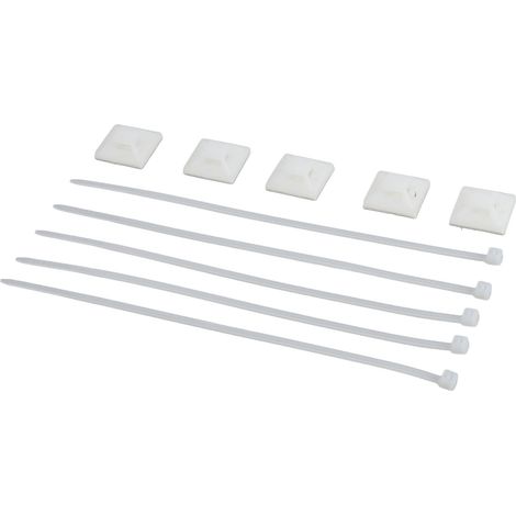 Lot de 200 colliers de serrage en nylon résistant aux hautes températures, autobloquants et robustes, avec supports pour clôtures à câbles, 20 x 20 mm, blancs. (1/5)
