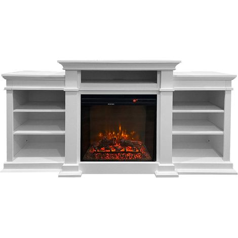 Camino Elettrico da Pavimento Effetto Fiamma 179x48x85 cm 900W/1800W in Legno Bianco (1/5)