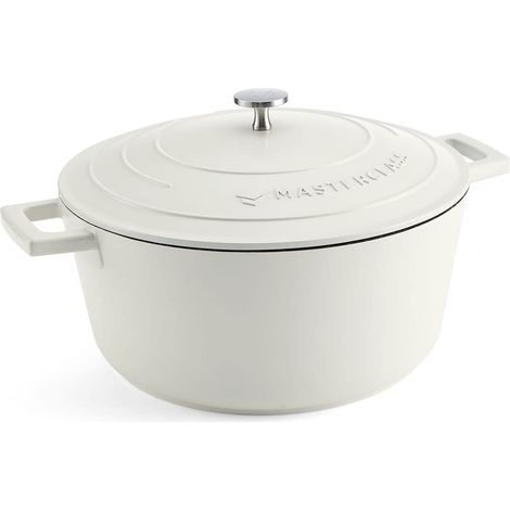 MasterClass Casseruola con coperchio, grande 5L/28 cm, leggera in alluminio fuso, adatta per forno e piano cottura diinduzione, crema (1/4)