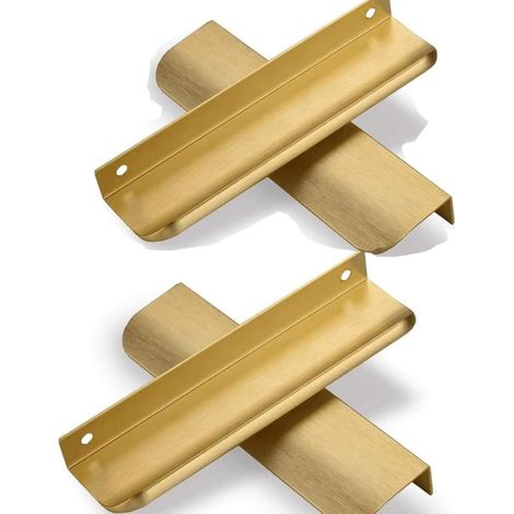 Juego de 4 tiradores ocultos para puertas de armarios de cocina, acabado en oro cepillado, distancia entre centros de 224 mm, longitud total de 300 mm.