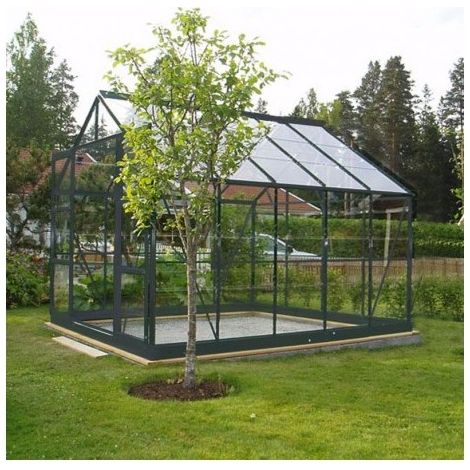 Chalet & Jardin – Serre en verre 7,42 m² – Armature en aluminium laqué gris – 2 lucarnes de toit – Dimensions ext. 310x244x224 cm