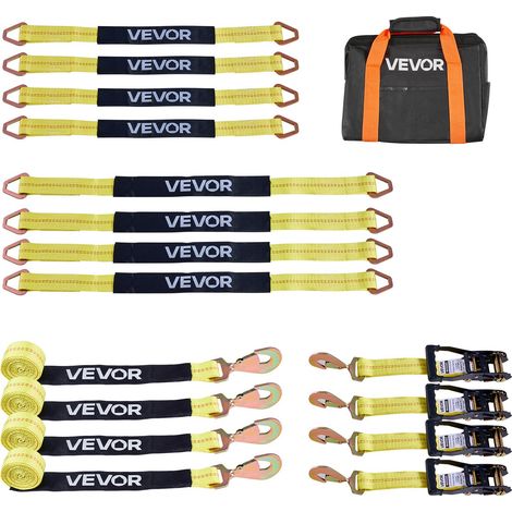 Kit d’Arrimage de Roues, Sangles à Cliquet de Type Essieu, Capacité de Charge de 1512 kg, Résistance à la Rupture de 4540 kg, Sangle d’Arrimage pour VTT UTV Camion SUV Remorque Pick-up, Jaune (1/5)