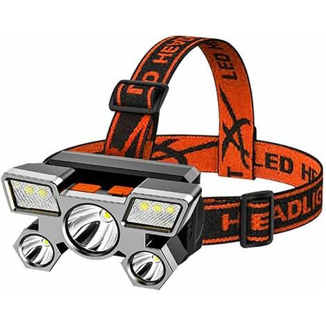 Lampe frontale rechargeable, lanterne de lampe de poche à 7 LED Lampe frontale rechargeable par USB Super lumineuse 4 modes de travail Lampe frontale étanche Lampe de poche d'urgence extérieure,Orange (1/5)