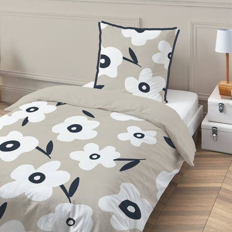 Parure de lit 1 personne en coton imprimé fleurs 140x200cm (1/4)