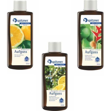 Spitzner Vorteilspack Saunaaufguss 3 Düfte Grapefruit Wacholder Ingwer je 190ml