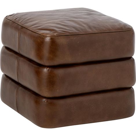 Pouf Carré en Cuir "Austin" 46cm Marron (1/3)