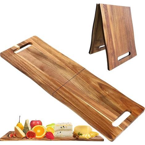 Grande planche à charcuterie en bois d'acacia avec poignées, pliable, 83 x 30,5 cm, planche de service pour charcuterie avec aliments, viande, amuse-gueules (1/5)