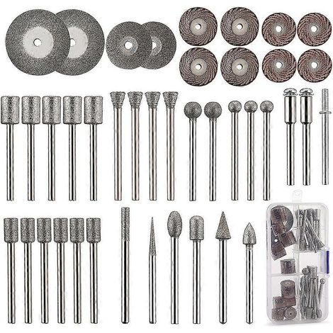 Ensemble d'outils de sculpture sur pierre de 43 pièces, 26 forets diamantés, 10 turbines, 4 disques de coupe diamantés, 3 mandrins métalliques, outils rotatifs de polissage (1/5)