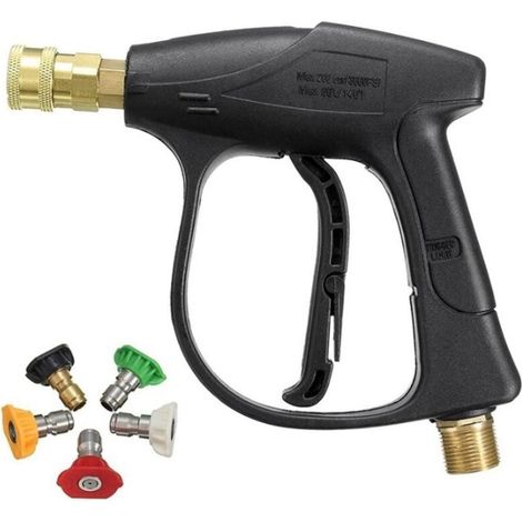 1/4" direct connection short gun + 5-color nozzle high-pressure cleaning water gun pure copper core car wash water gun (1/4)