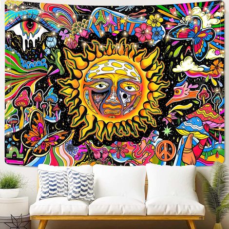Wandteppich im Hippie-Stil mit Solareffekt fürs Schlafzimmer, animierter Hippie-Wandteppich, Wandbehang, Dekoration (36 × 48 Zoll) (1/5)