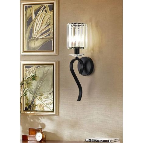 TrAdE Shop Traesio - Applique Da Parete Nero Attacco E14 Lampada Muro Paralume In Vetro Metallo E36-1 - (1/2)