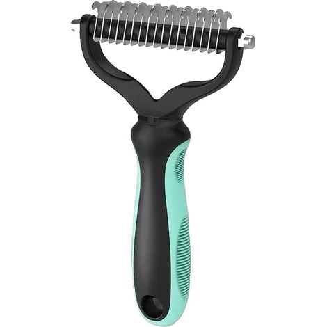 Herramienta de aseo para mascotas, cepillo desenredante, diseño ergonómico, azul claro, grande (1/2)