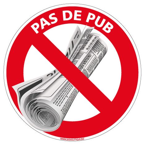 Lot de 2 STICKERS PAS DE PUB SVP (G1408) - Adhésif - Diamètre 83 mm (1/4)