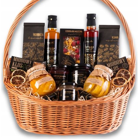 Großer Premium-Geschenkkorb mit Tee, Kaffee, Süßigkeiten, Honig, Sirup, als Dankeschön (1/5)