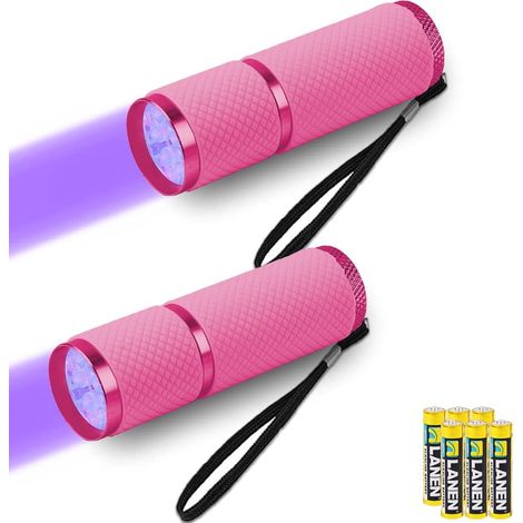 2er-Pack Mini-UV-Taschenlampe mit 9 LEDs und Batterien – Hunde-/Katzen-Urindetektor, Fluoreszenzmittel, trockene Flecken, Erkennung von Fälschungen, Banknoten, Bettwanzen usw.