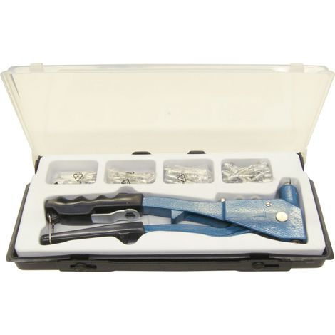 Jeu de pince a riveter - MEISTER - CP195270 - Inclus 100 rivets en aluminium - Boîte plastique avec couvercle transparent (1/2)