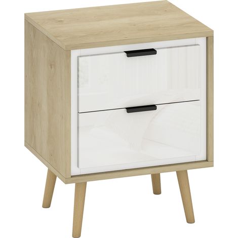 Chevet style scandinave NICOLA blanc effet bois clair (1/5)