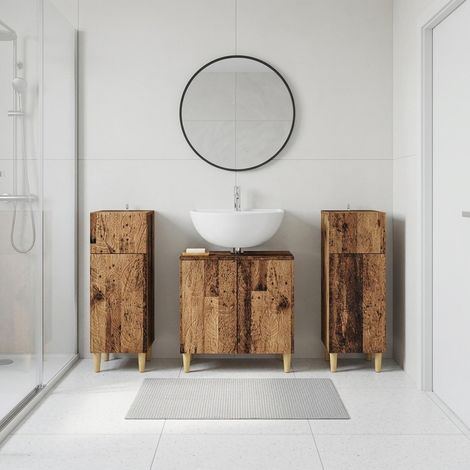 vidaXL 3 Piece Bathroom Cabinet Set DELFT Old Wood Engineered Wood (1/5)
