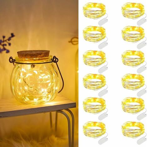 Lot de 12 Guirlande Lumineuse, 2m 20 LEDs Guirlandes Lumineuses LED, Mini Guirlande LED étanche pour bouteille,Fête, Noël, Chambre,Blanc Chaud (1/4)