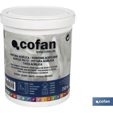 Peinture acrylique pour salles de bains et cuisines 750 ml blanc