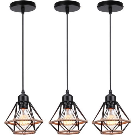 royaluxe- (3X) Lustre D'Intérieur Moderne E27 Suspension Luminaire Rétro Lampe À Suspension Vintage, Pour Couloir Bureau Chambre À Coucher Noir