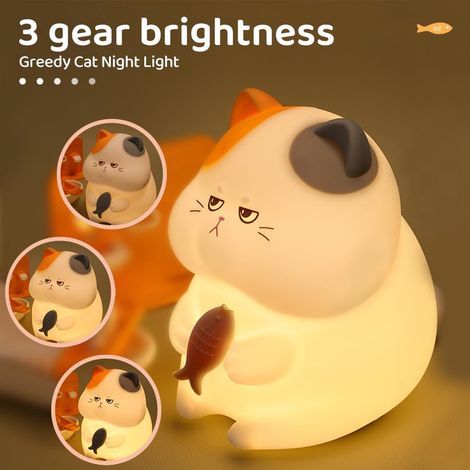 Filiyano-Veilleuse chat en silicone pour enfants, 3 niveaux de luminosité réglables, éclairage de chambre blanc (1/5)