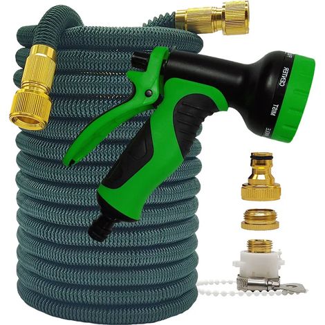 Tuyau d'arrosage haute pression Magic (1 à 25 pieds) pour la maison et le jardin, flexible, double raccord métallique, vert foncé, pour le lavage de voiture (25 à 100 pieds). Pistolet d'arrosage avec (1/5)