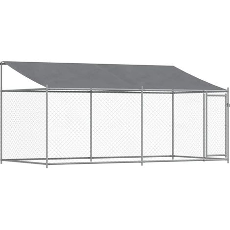 Cage pour chien avec toit et porte gris 4x2x2 m acier galvanisé (1/5)