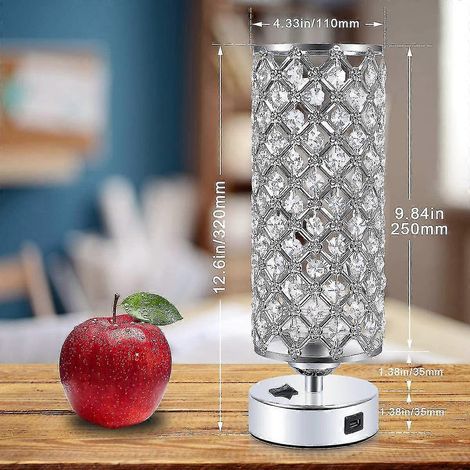 Lampe de table USB en cristal, lampe de chevet en cristal au design moderne avec port USB (1/3)