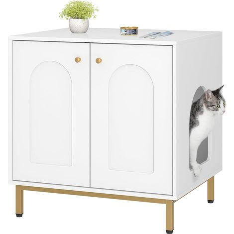 Maison de toilette pour chat – Bac à litière 50 x 60 x 61 cm – Entrée latérale interchangeable – Panneaux de particules et acier