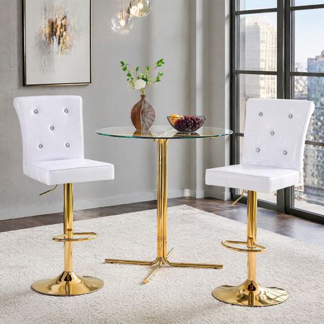 Set di 2 sgabelli da bar regolabili bianchi effetto coccodrillo in PVC, base in metallo dorato (1/5)