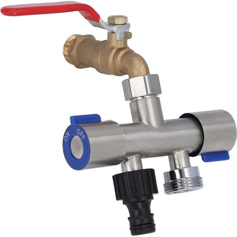 2-Wege-Schlauchverteiler mit Absperrventil, Hochleistungs-Wasserventil, 1/2-Zoll-Einlass, 26-mm-Außengewinde und 1