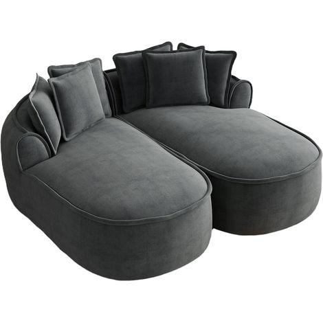 CAIziCanapé double confortable en chenille, design sans armature, très grande double méridienne, avec coussins, sans montage, pour salon, gris (1/5)