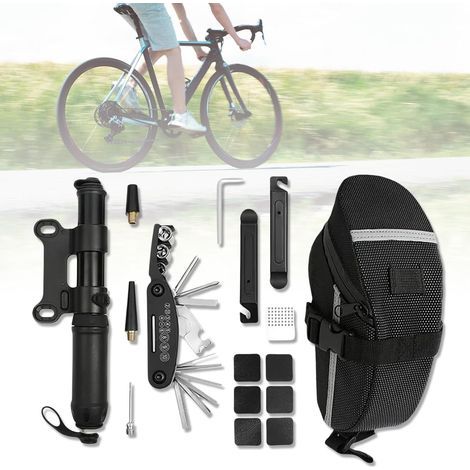 Multifunktionales Fahrradreparaturset, Fahrradwerkzeugset mit Aufbewahrungstasche, tragbare Schraubenschlüssel, Flickzeug, essentielles Fahrradwerkzeug (1/5)
