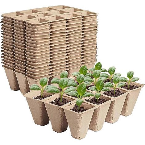 Torftopf-Anzuchtset mit 12 Zellen - 65 Trays, biologisch abbaubare, wurzelfreundliche Töpfe zum Aussäen von Gemüse, Blumen und aromatischen Kräutern. (1/5)