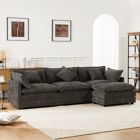 REDOM Canapé 3 places canapé d'angle en forme de L avec repose-pieds design moderne meuble rembourré tissu chenille gris foncé (1/5)