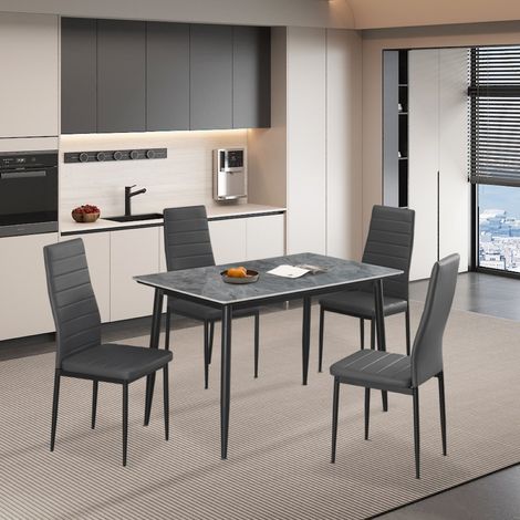 Ensemble table à manger 120cm avec 4 chaises grises OSKAR (1/5)