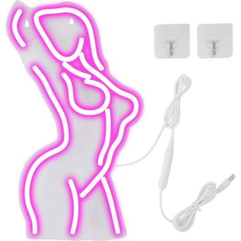 Ortviai Applique Murale LED Néon Rose « Femme Séduisante » en Silicone Souple et Acrylique, Dimmable, Alimentation USB (1/5)