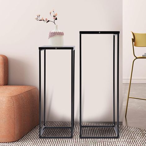 Set de 2 étagères à plantes carrées en métal, grand présentoir à fleurs, décoration d'intérieur moderne table d'appoint salon, noir (1/5)