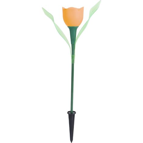 Juego de 4 luces solares LED con forma de tulipán, resistentes al agua, de color naranja, para decorar el jardín y el césped. (1/5)