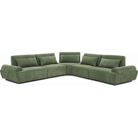 Canapé d'angle modulable 5 places dossier ajustable 340 cm vert - Callisto (1/5)