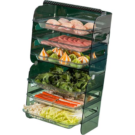 Plateau de rangement pour fondue chinoise, étagère à cosmétiques, plateau en plastique pour la maison, plat de service à fondue chinoise à plusieurs niveaux, six niveaux vert (1/5)