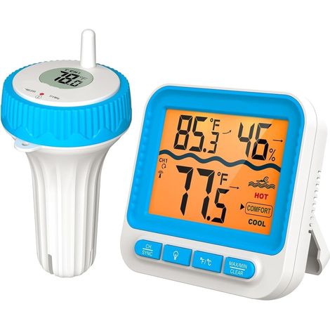 Thermomètre à Eau Thermomètre De Piscine Sans Fil Grand Écran, Moniteur De Température D'eau Étanche IPX8 For Piscine Et Source Chaude (1/5)